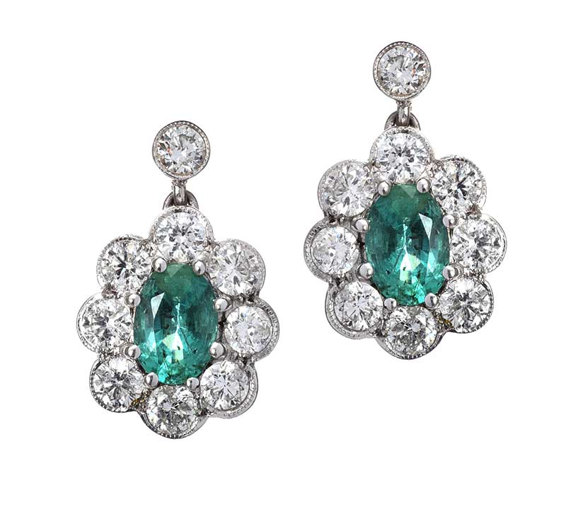 18CT WHITE GOLD DIAMOND AND EMERALD EARRINGS