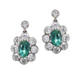 18CT WHITE GOLD DIAMOND AND EMERALD EARRINGS