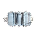 18CT WHITE GOLD AQUAMARINE AND DIAMOND RING