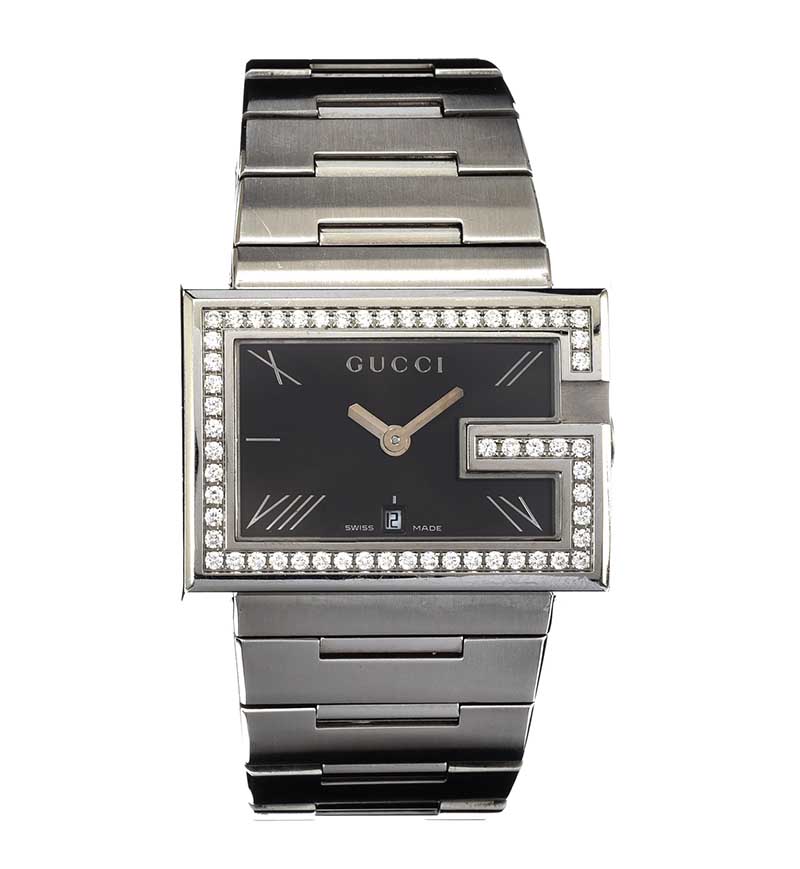 GUCCI 'G' DIAMOND-SET STAINLESS STEEL GENT'S WRIST WATCH