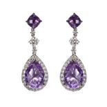 18CT WHITE GOLD AMETHYST AND DIAMOND EARRINGS