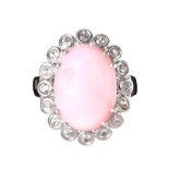 STERLING SILVER PINK OPAL AND WHITE TOPAZ DRESS RING