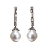 18CT WHITE GOLD SOUTH SEA PEARL AND DIAMOND EARRING