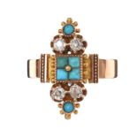 VICTORIAN 9CT GOLD DIAMOND AND TURQUOISE RING