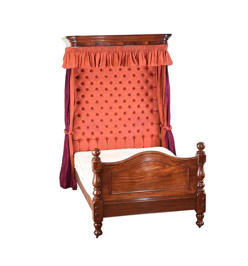 FIVE FOOT VICTORIAN MAHOGANY HALF TESTER BED