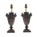 PAIR OF BRONZE EMBOSSED TABLE LAMPS