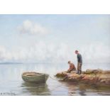 Charles McAuley - PULLING THE BOAT IN - Oil on Canvas - 12 x 16 inches - Signed
