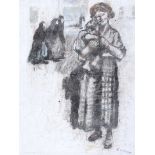 William Conor, RHA RUA - GIRL & BABY - Wax Crayon on Paper - 18 x 13 inches - Signed