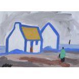 Markey Robinson - COTTAGES BY THE SEA - Gouache on Board - 8.5 x 11.5 inches - Signed