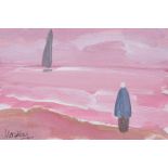 Markey Robinson - SAILING, RED SKIES - Gouache on Board - 4 x 6 inches - Signed