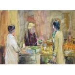 Robert Taylor Carson, RUA - THE FRUIT STALL - Oil on Board - 12 x 16 inches - Signed