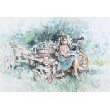 Gordon King - THE FLOWER WAGON - Watercolour Drawing - 18.5 x 27 inches - Signed