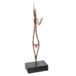 Eamon McCaffrey - THE FLUTE PLAYER - Copper & Brass Sculpture - 14 x 4 inches - Unsigned