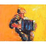 J.B. Vallely - THE ACCORDION PLAYER - Oil on Canvas - 16 x 20 inches - Signed in Monogram