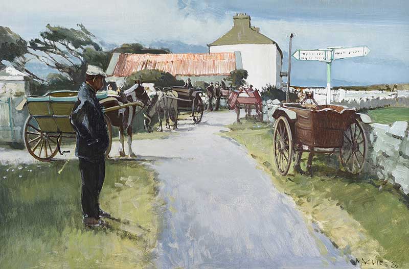 Cecil Maguire, RUA - WAITING AT DUN AENGUS, INISHMORE - Oil on Board - 16 x 24 inches - Signed