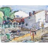 Olive Henry, RUA - THE STEPS DOWN TO THE BEACH - Watercolour Drawing - 9 x 11 inches - Signed