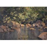 Maurice Canning Wilks, ARHA RUA - A QUIET POOL ON THE DUN RIVER, CUSHENDUN, COUNTY ANTRIM - Oil on