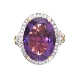 18CT GOLD AMETHYST AND DIAMOND RING