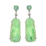 18CT WHITE GOLD DIAMOND AND JADE EARRINGS