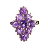 9CT GOLD AMETHYST CLUSTER RING