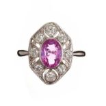 18CT WHITE GOLD PINK SAPPHIRE AND DIAMOND RING