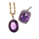 TWO 9CT GOLD AMETHYST-SET PENDANTS AND A 9CT GOLD CHAIN