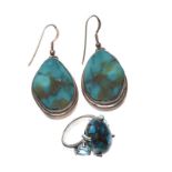 SUITE OF STERLING SILVER, TOPAZ AND TURQUOISE JEWELLERY