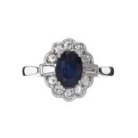 9CT WHITE GOLD SAPPHIRE AND DIAMOND RING
