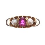 15CT GOLD RUBY AND SEED PEARL RING