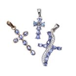 THREE STERLING SILVER TANZANITE-SET CROSS PENDANTS