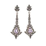 SILVER MARCASITE AND AMETHYST EARRINGS