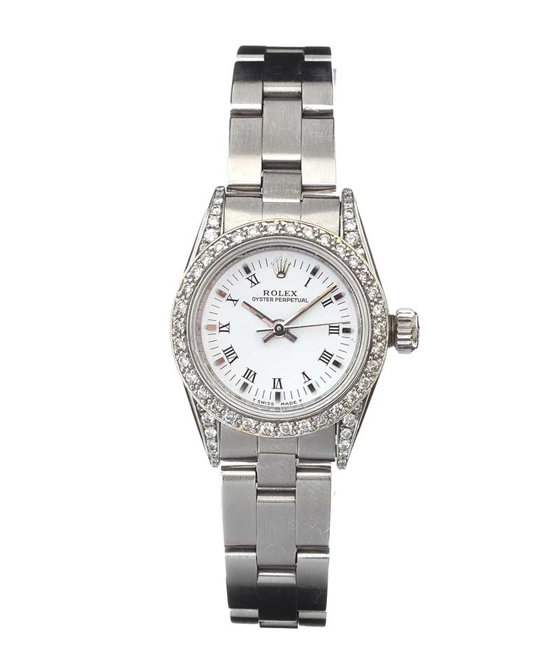 ROLEX STAINLESS STEEL DIAMOND-SET WATCH