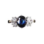 18CT GOLD SAPPHIRE AND DIAMOND RING