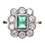 18CT GOLD EMERALD AND DIAMOND CLUSTER RING