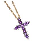 18CT GOLD AMETHYST AND DIAMOND CROSS CHAIN