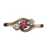9CT GOLD DIAMOND AND RUBY RING