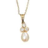 18CT GOLD CULTURED PEARL AND DIAMOND NECKLACE