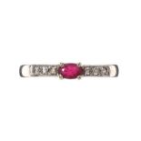 14CT WHITE GOLD RUBY AND DIAMOND RING