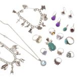 SELECTION OF GEM-SET SILVER JEWELLERY