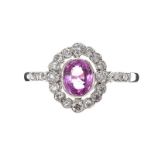 18CT WHITE GOLD PINK SAPPHIRE AND DIAMOND RING