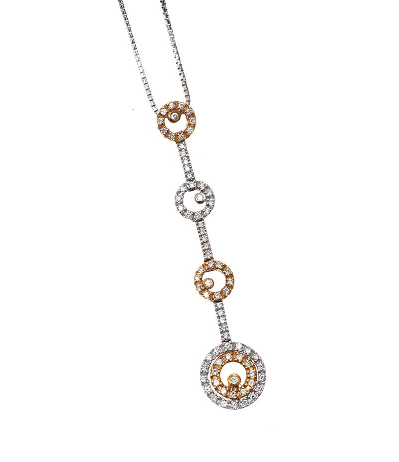 18CT WHITE GOLD AND GOLD DIAMOND-SET PENDANT AND CHAIN