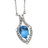 18CT WHITE GOLD BLUE TOPAZ AND DIAMOND PENDANT AND CHAIN