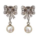 18CT WHITE GOLD DIAMOND AND PEARL BOW EARRINGS