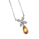 18CT WHITE GOLD IMPERIAL TOPAZ AND DIAMOND NECKLACE