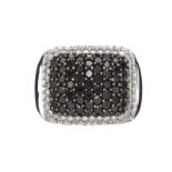 9CT WHITE GOLD BLACK AND WHITE DIAMOND RING