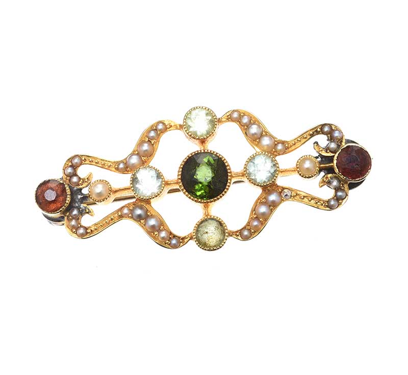 15CT GOLD MULTI-GEM BROOCH