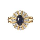 18CT GOLD SAPPHIRE AND DIAMOND CLUSTER RING