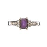 14CT WHITE GOLD AMETHYST AND DIAMOND RING