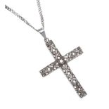 18CT WHITE GOLD DIAMOND CROSS AND CHAIN