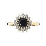 9CT GOLD SAPPHIRE AND DIAMOND CLUSTER RING